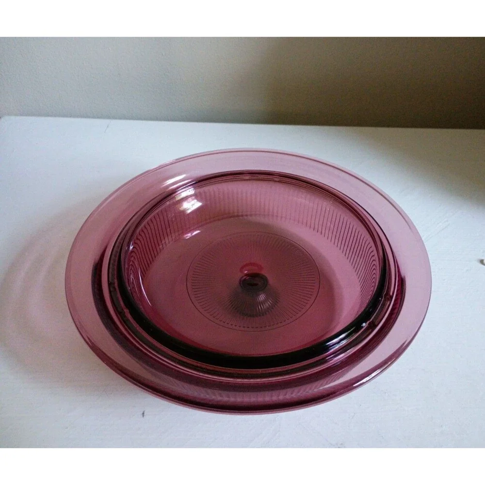 Vintage Corning VISION Pyrex Cranberry 1 Qt Casserole Dish and Lid V-31-B Mint